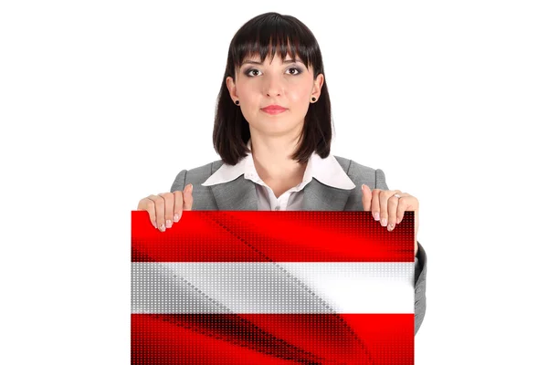Деловая женщина с австрийским флагом — стоковое фото