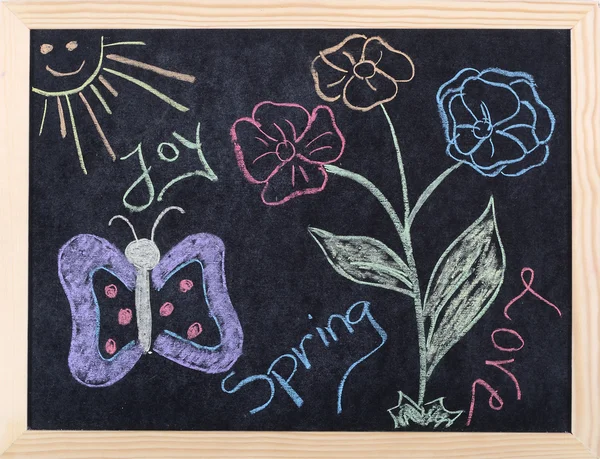Spring drawing on blackboard — Stock Photo, Image