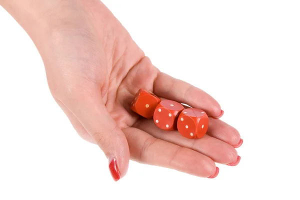 stock image Three dices in palm