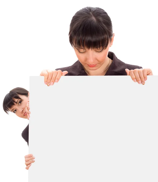 Liiketoiminnan nainen takana valkoinen kirja — kuvapankkivalokuva