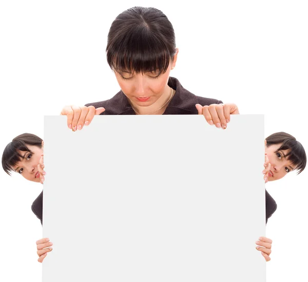 Liiketoiminnan nainen takana valkoinen kirja — kuvapankkivalokuva
