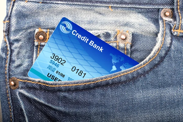 Bolsillo jeans con tarjeta de crédito en el interior —  Fotos de Stock