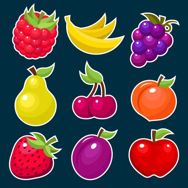 Bunte leckere Frucht-Ikonen — Stockvektor