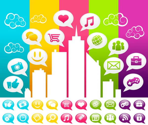 stock vector Colorful City with Social Media Icons