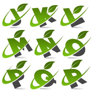 Swoosh Green Alphabet with Leaf Icon Set 2 clipart