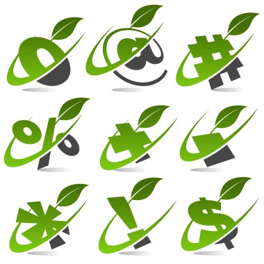 Swoosh Green Symbols with Leaf Icon Set 5 clipart