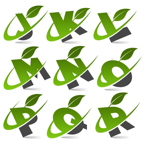 Alfabeto verde Swoosh com conjunto de ícones de folhas 2 —  Vetores de Stock