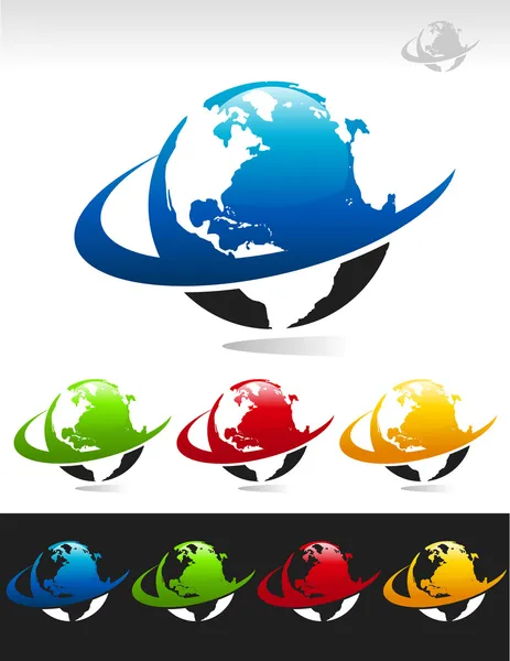 Swoosh Planet Earth Icons — Stock Vector