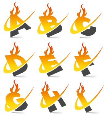 Swoosh Flame Alphabet Set 1 clipart