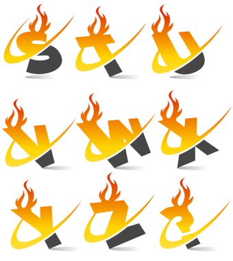 Swoosh Flame Alphabet Set 3 clipart