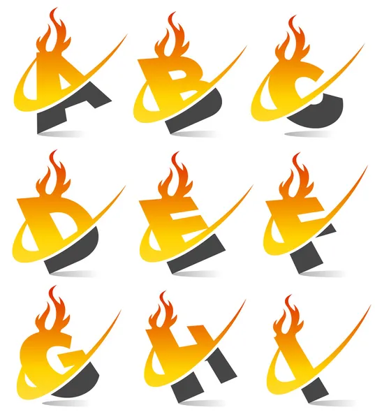 Swoosh Flame Alphabet Set 1 — Stock Vector