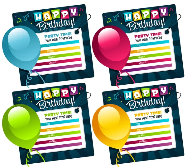 Mini tarjetas de cumpleaños coloridas — Vector de stock