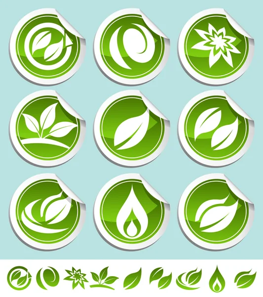 Green Eco Stickers — Stock Vector