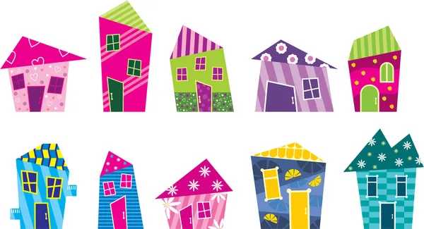 stock vector Set of the bright, painted cartoon houses