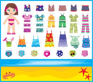 Paper doll with summer set of clothes clipart