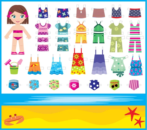 Papír baba nyári készlet ruhák — Stock Vector