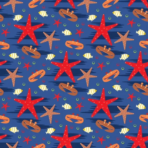 Patrón de cangrejos sin costura y estrellas de mar — Vector de stock