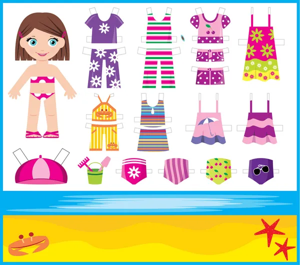 Papír baba nyári készlet ruhák — Stock Vector