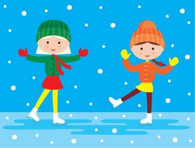 Two girls on a skating rink clipart