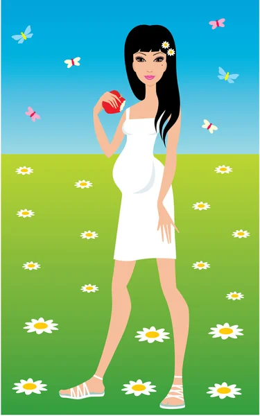 Donna incinta mangia una mela — Vettoriale Stock