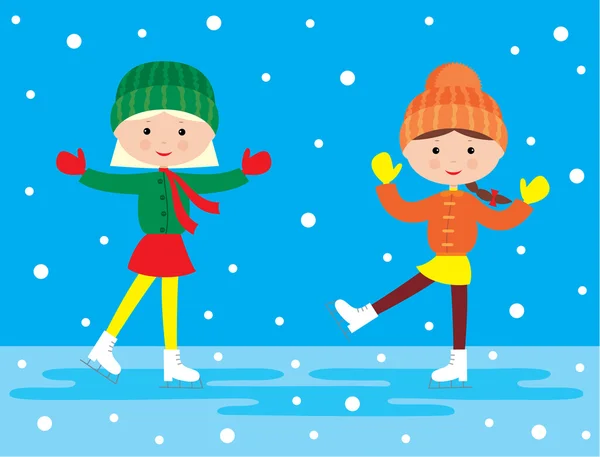 Two girls on a skating rink — Stock Vector