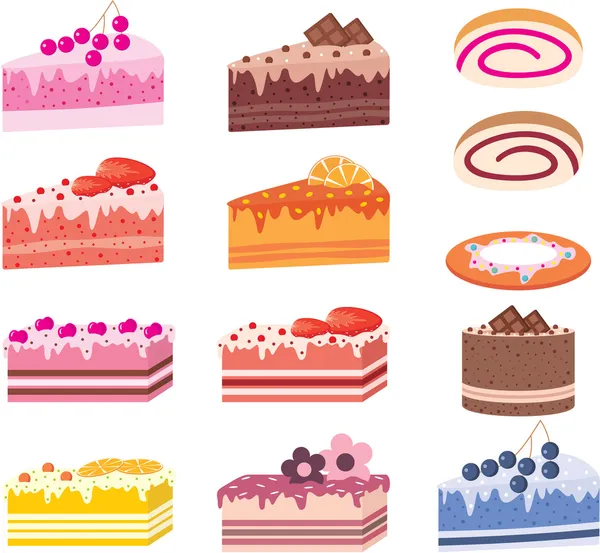 Kuchen, Tortenstücke, Süßigkeiten — Stockvektor