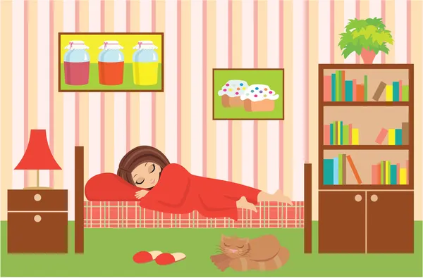Mujer dibujos animados duerme — Vector de stock