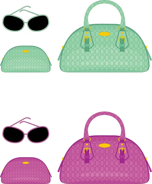 Female bags, beauticians and sun glasses — Stock Vector