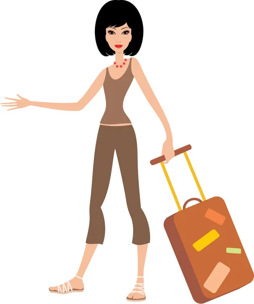 Young woman with a suitcase — Stock Vector
