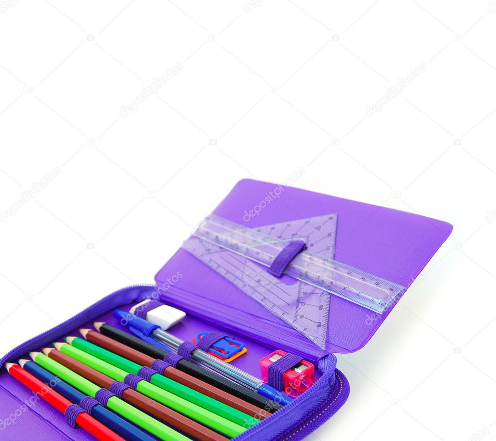 pencil case with pencils