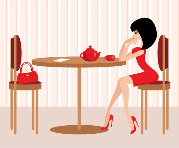 Jeune femme au café — Image vectorielle