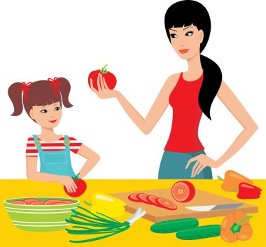 Mum learns the daughter to prepare. clipart