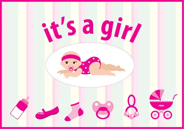 Baby girl annuncio di arrivo carta — Vettoriale Stock