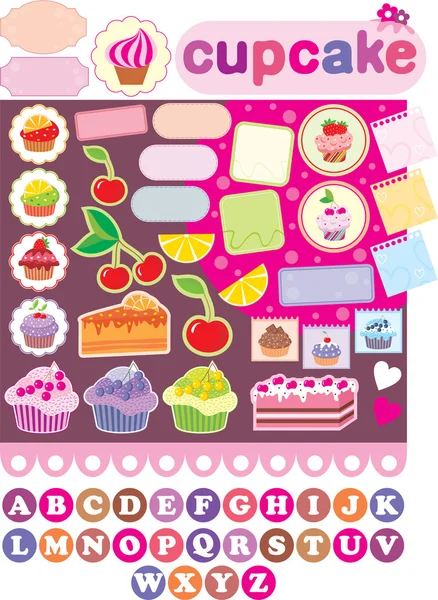 Éléments Scrapbook avec cupcakes — Image vectorielle