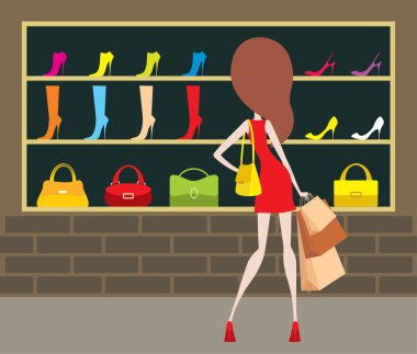 Woman at a shop-front. clipart