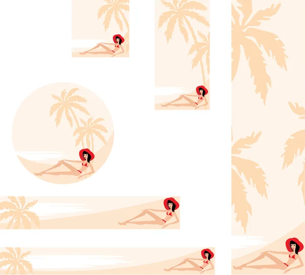 Bannière avec palmiers et femme — Image vectorielle