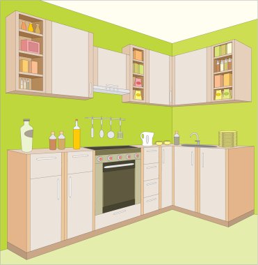 Kitchen furniture. Interior. clipart