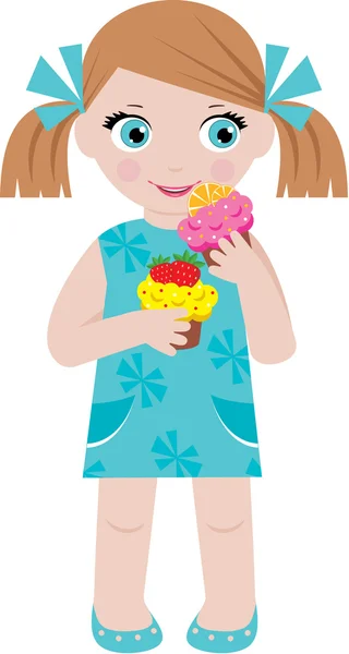 Little girl with cupcakes — Stock Vector