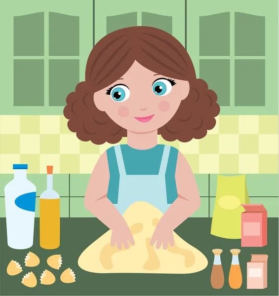 Женщина готовит тесто. — стоковый вектор