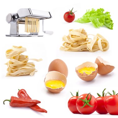 Set of products and tools for homemade pasta clipart