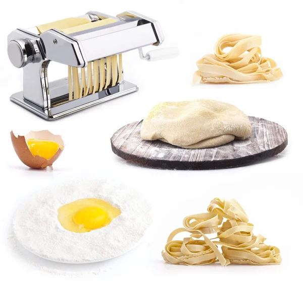 Uppsättning av produkter och verktyg för hemgjord pasta — Stockfoto