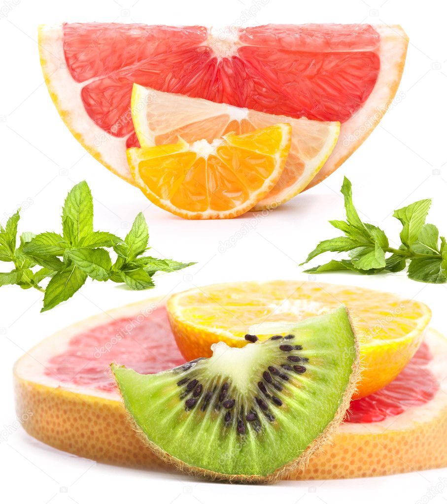 Slices of citrus, kiwi and mint