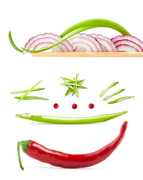 Chopped red and green onions on a white background — Stock Photo, Image