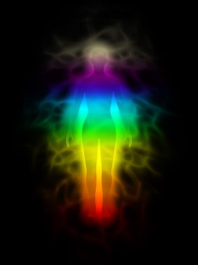 Rainbow silhouette with aura - woman clipart