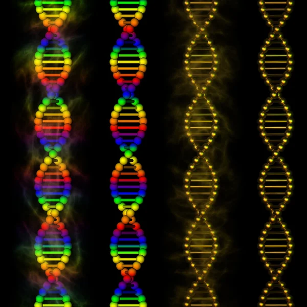 DNA - rainbow och gyllene deoxiribonukleinsyra på svart bakgrund — Stockfoto