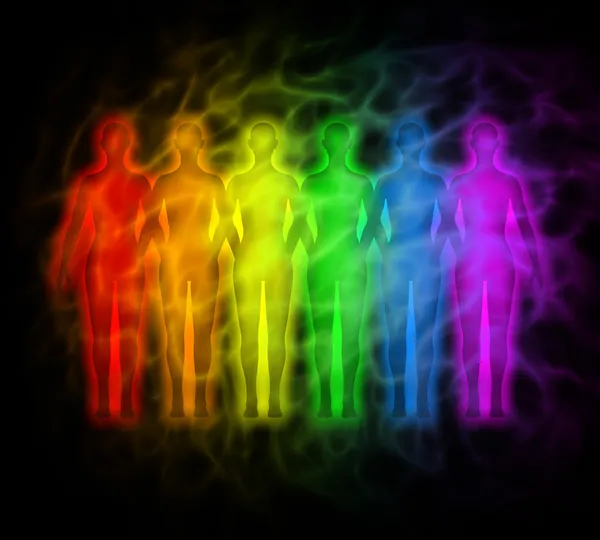 彩虹-彩虹剪影的人类光环 — 图库照片