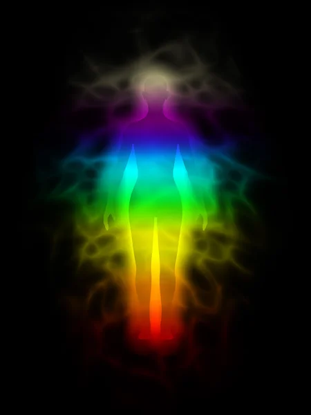 オーラ - 女性のシルエットの虹 ストック画像