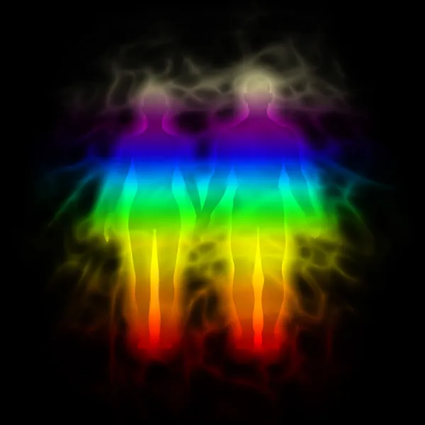 オーラ - 女と男と虹のシルエット ストック画像