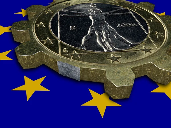 Depression - EURO coin as broken cogwheel — Stock Photo, Image