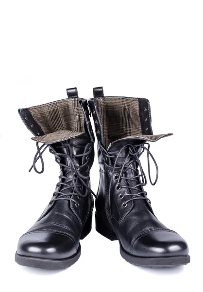Coarse black shoes with laces — Stock Photo, Image
